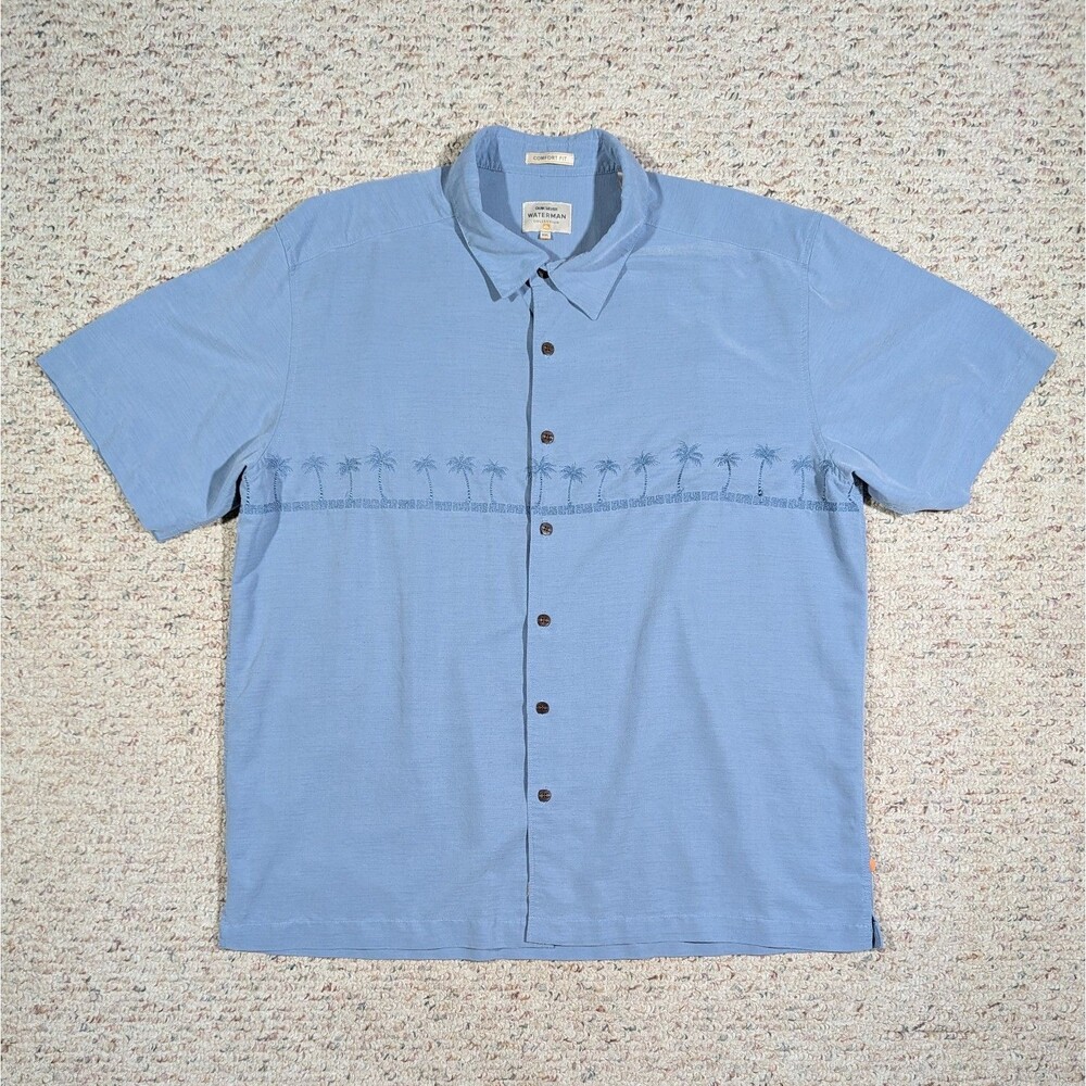 Quiksilver Waterman Button Up Shirt Mens XXL Comfort Fit Palm Trees Polynosic